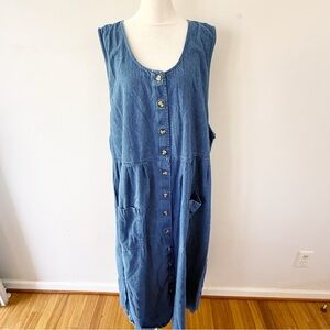Vintage Women 90s Denim Button Down Maxi Dress Classic Timeless Western Country